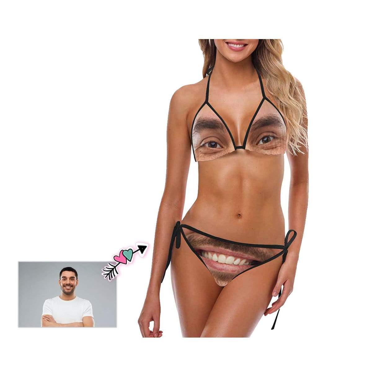 Custom Custom Face Funny String Halter Tie Side Low Waisted Triangle Bikini Personalized Bathing Suit Women's Two Piece Swimsuit Summer Beach Pool Outfits - YesCustom