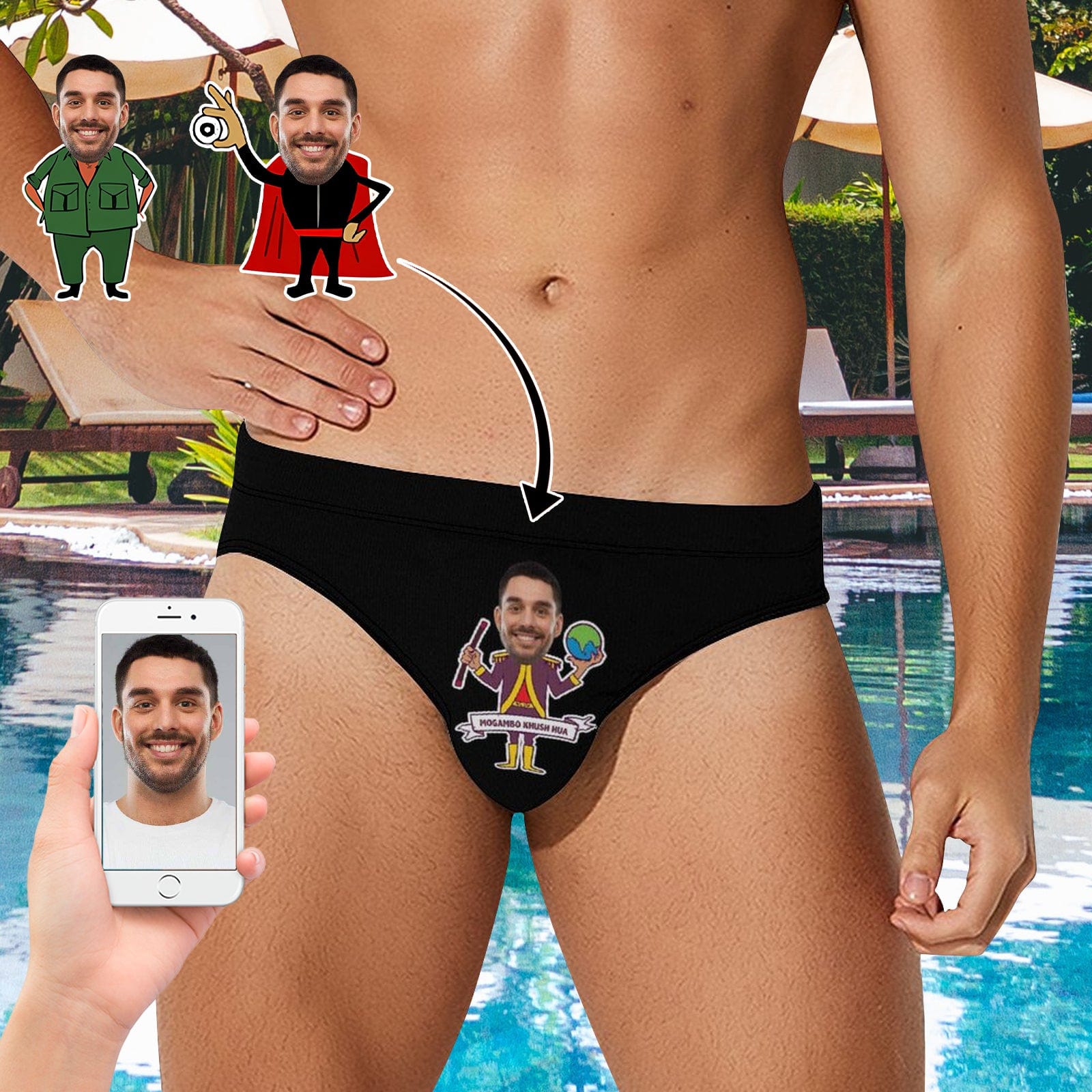 Custom Custom Face Funny Villain Men's Swim Shorts Personalized Triangle Swim Briefs for Swimming Water Sports - YesCustom