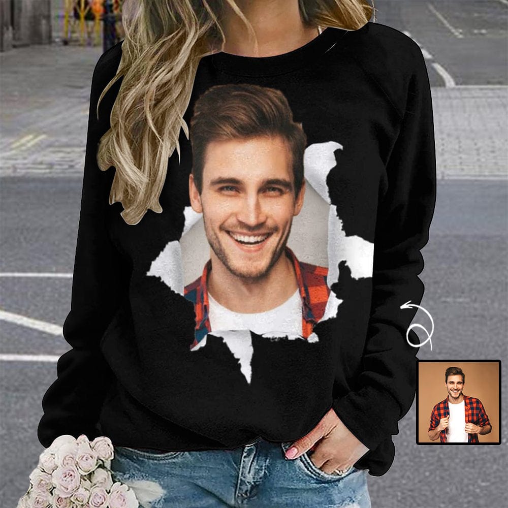 Custom Custom Face Funny Women's Loose Sweatshirt Personalized Raglan Sleeve Crew Neck Sweatshirt - YesCustom