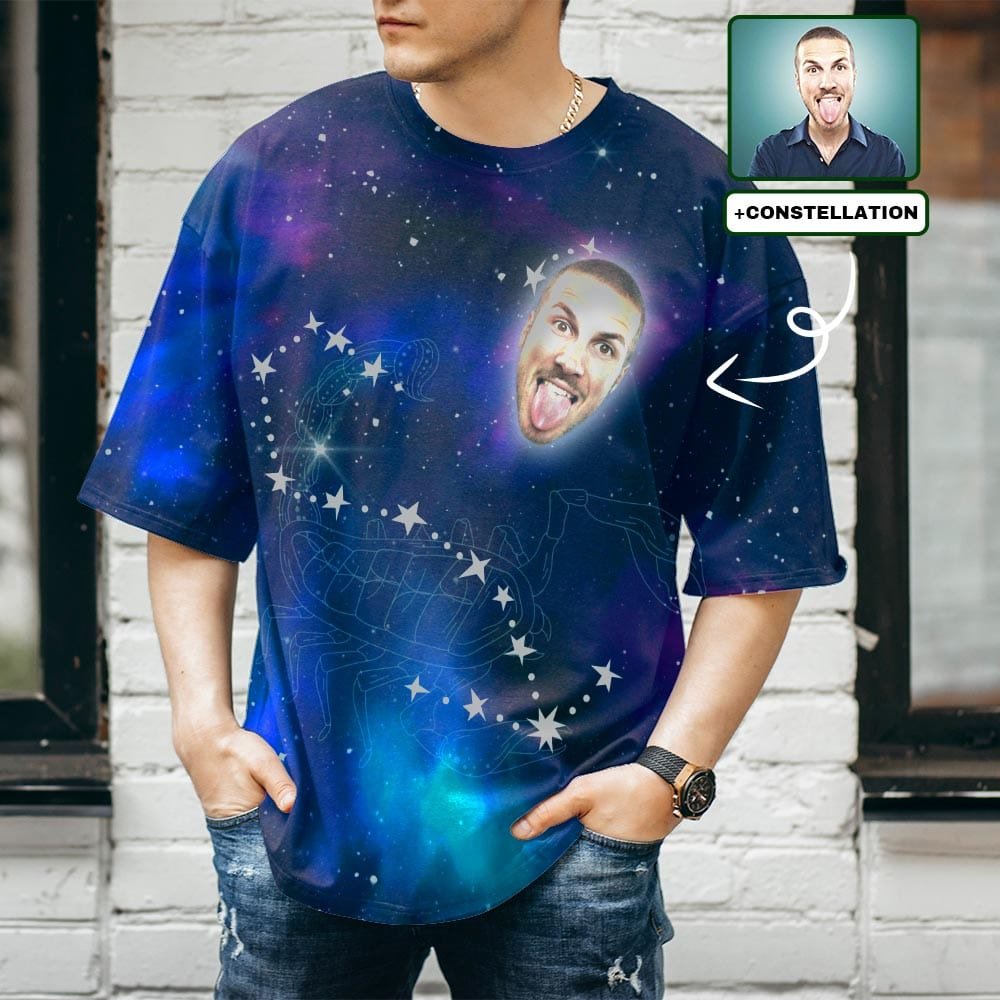 Custom Custom Face Galaxy Constellation Unique Design All Over Print T-shirt For Men Boyfriend Special Gift - YesCustom