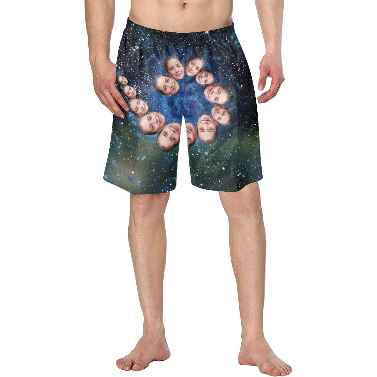 Custom Custom Face Galaxy Personalized Photo Men's Elastic Beach Shorts - YesCustom