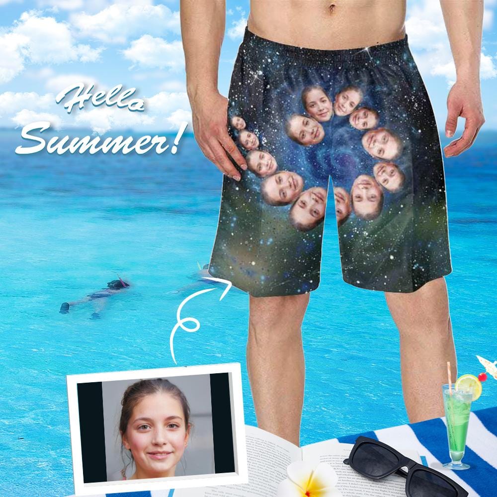 Custom Custom Face Galaxy Personalized Photo Men's Elastic Beach Shorts - YesCustom