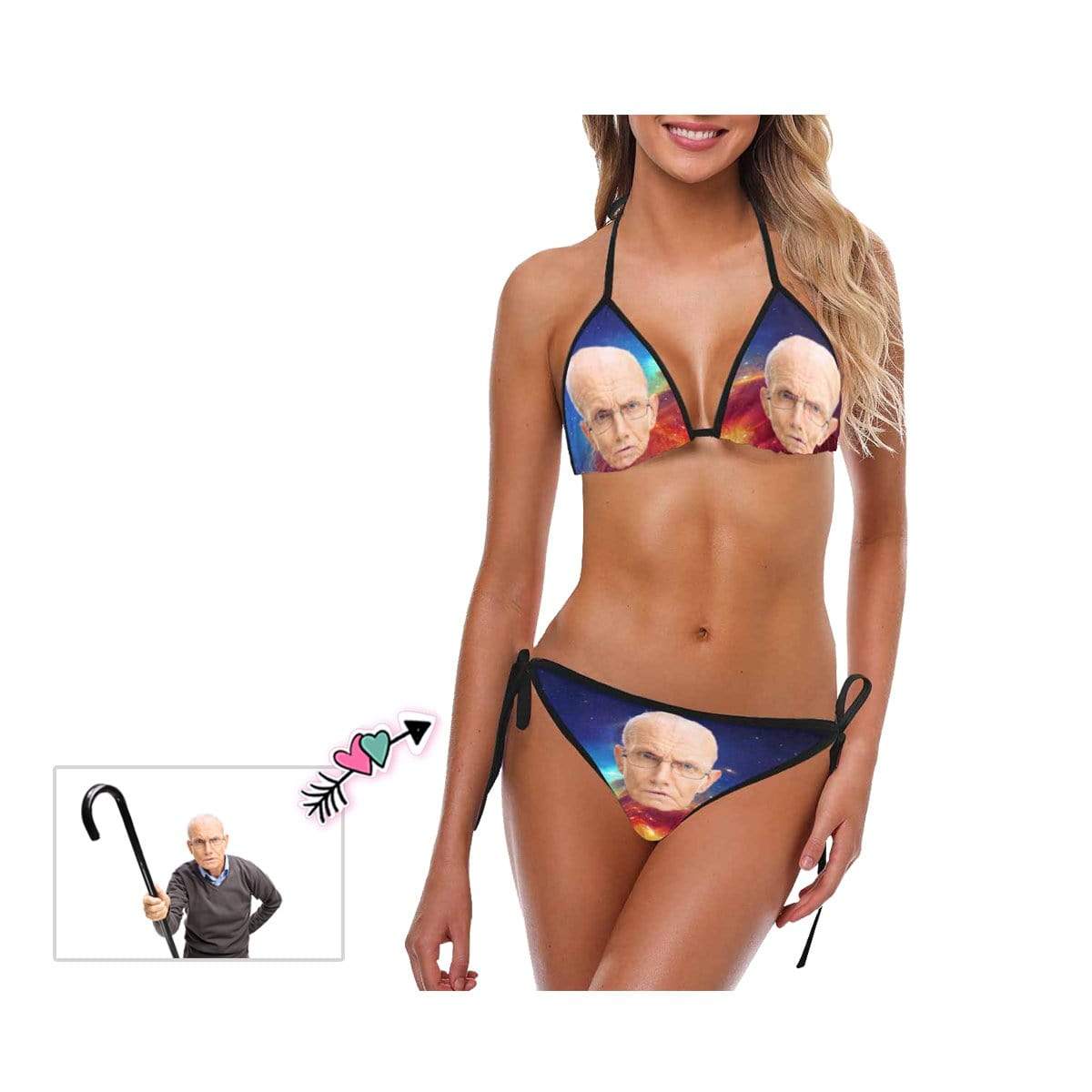 Custom Custom Face Galaxy String Halter Tie Side Low Waisted Triangle Bikini Personalized Bathing Suit Women's Two Piece Summer Swimsuit Swimsuit Summer Beach Pool Outfits - YesCustom