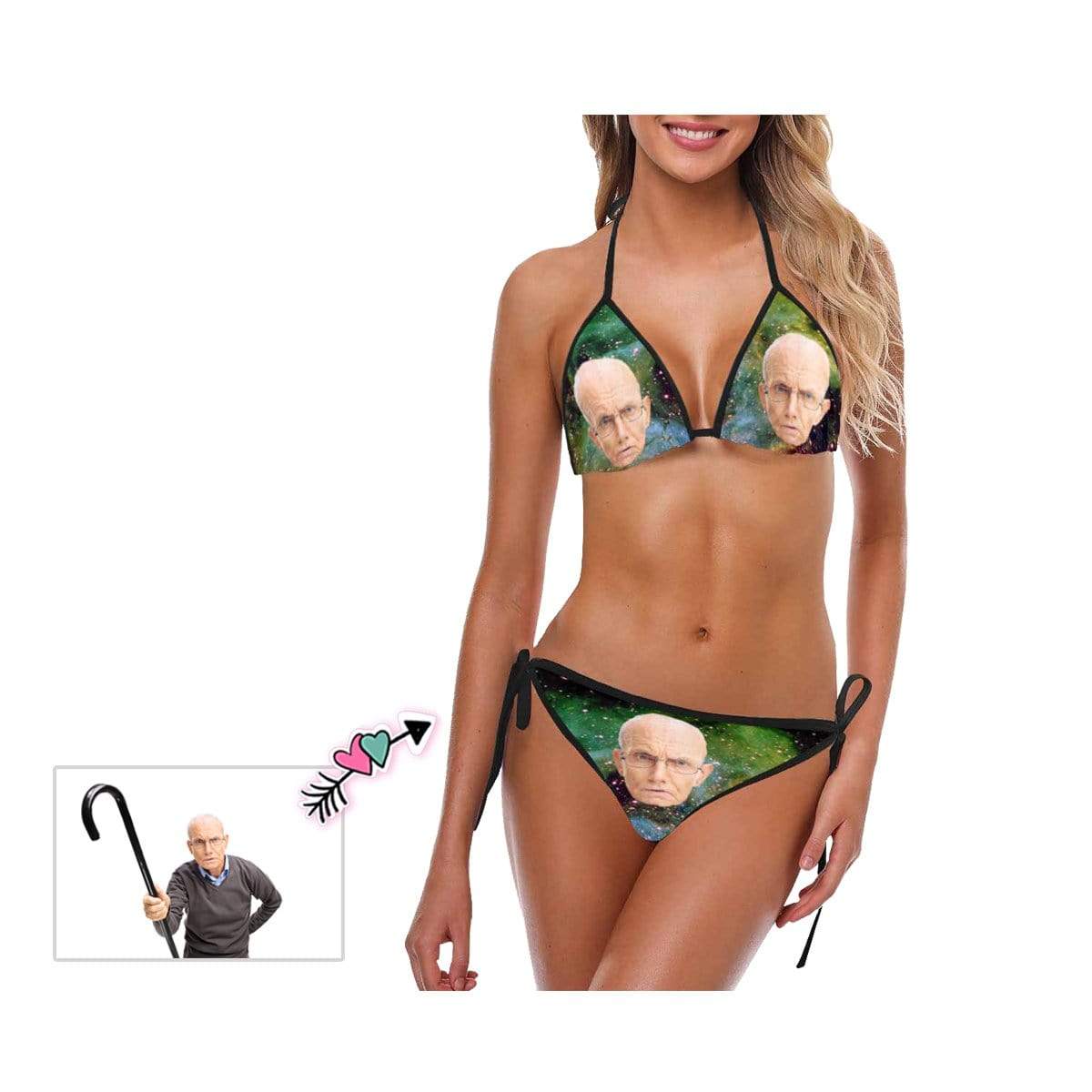 Custom Custom Face Galaxy String Halter Tie Side Low Waisted Triangle Bikini Personalized Bathing Suit Women's Two Piece Swimsuit Summer Beach Pool Outfits - YesCustom