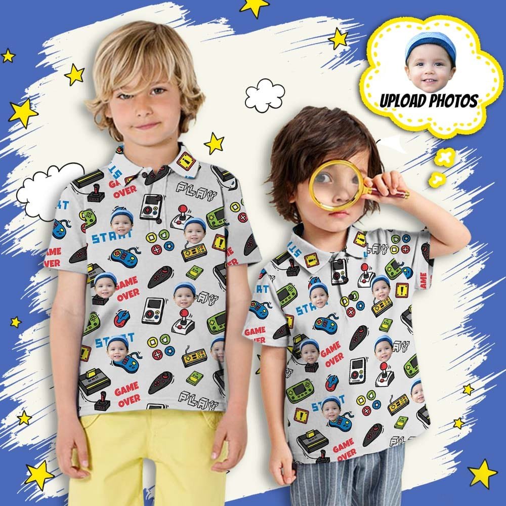 Custom Custom Face Game Console Boys' Polo Shirt - YesCustom