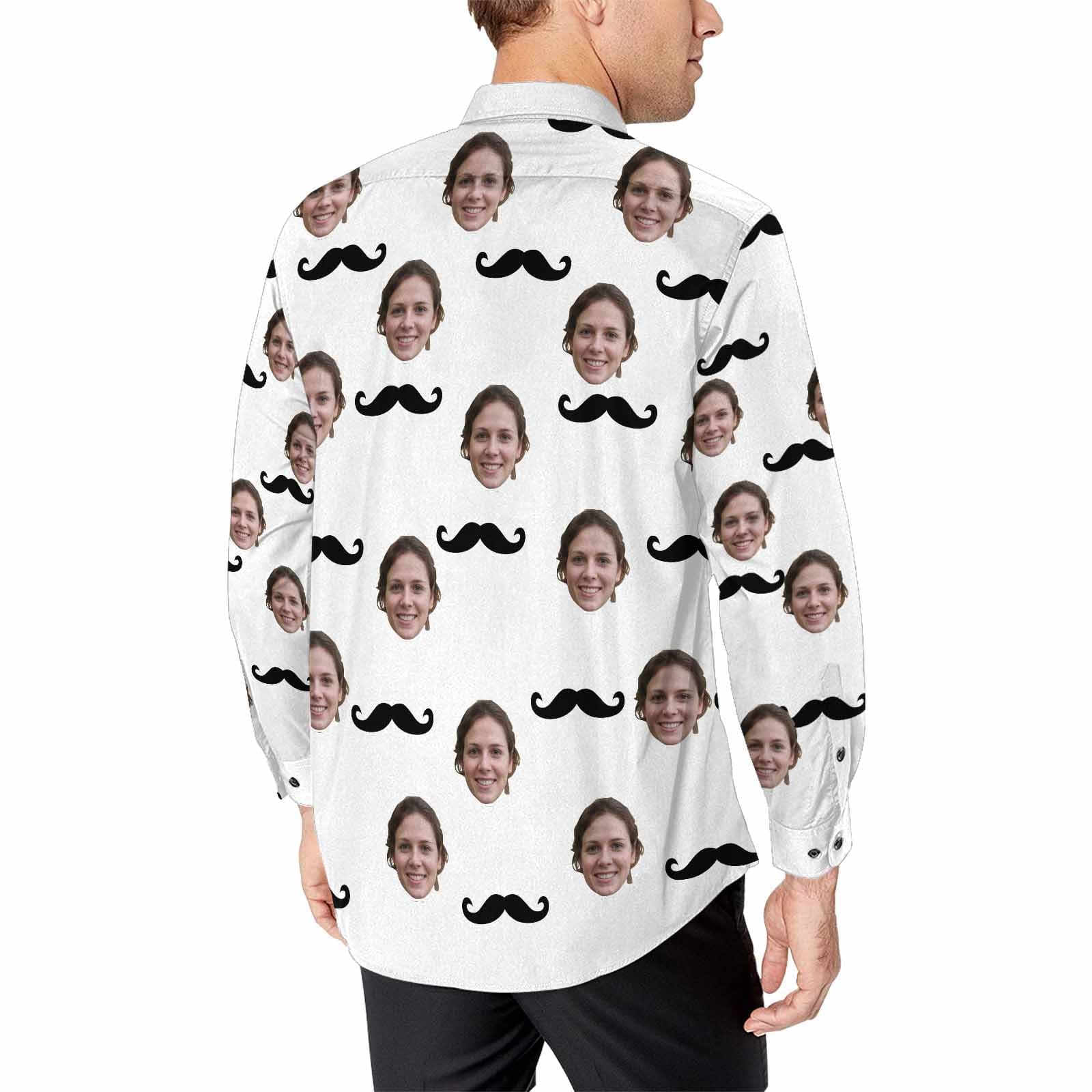 Custom Custom Face Gentleman Mustache Men's Long Sleeve Dress Shirt - YesCustom