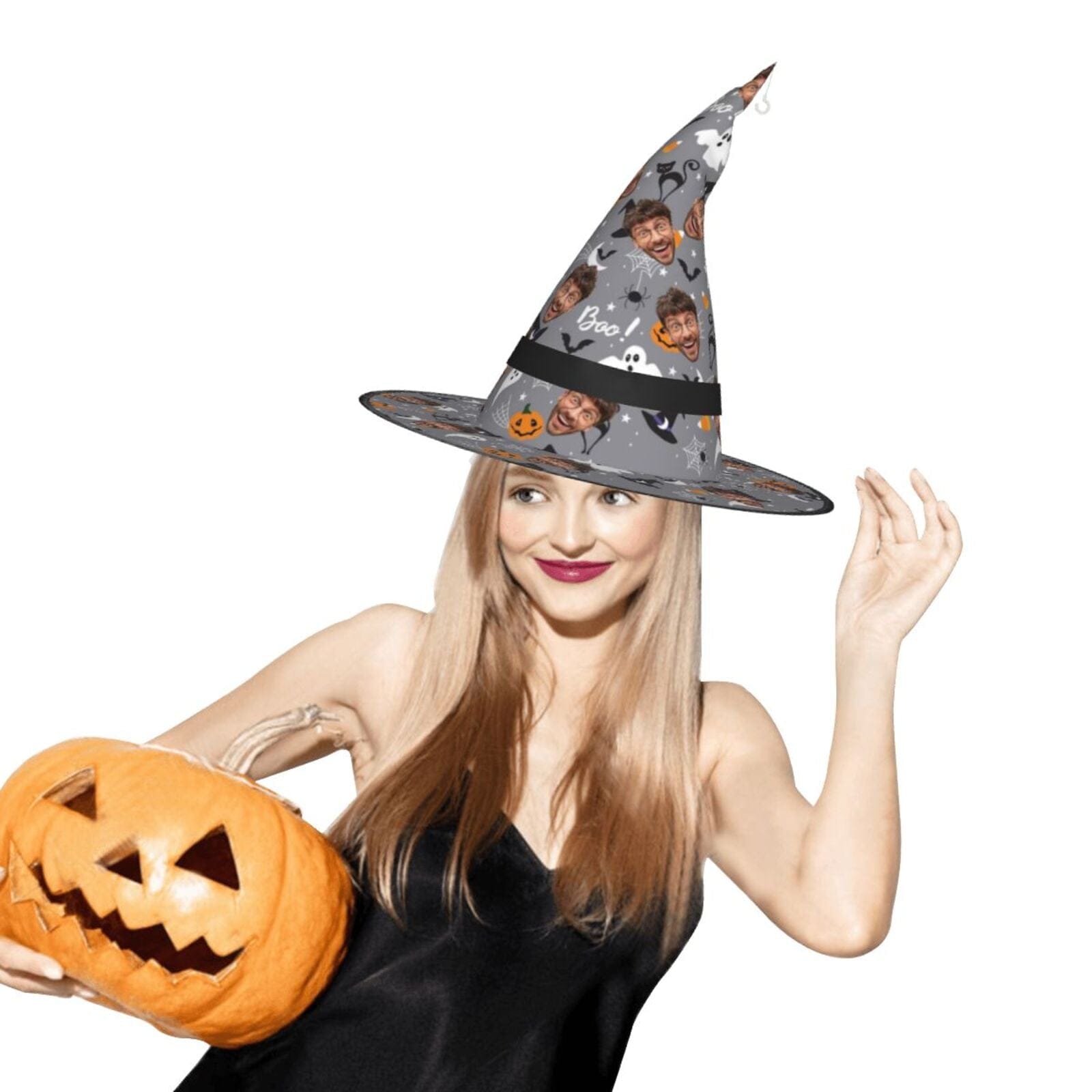 Custom Custom Face Ghost Halloween Lighted Witch Hat LED Lights Hats for Indoor Outdoor Party Haunted Mansion Halloween Decorations - YesCustom