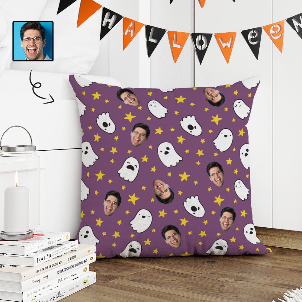 Custom Custom Face Ghost Purple Pillow Case Personalized Throw Pillow Cover Halloween Decorations - YesCustom