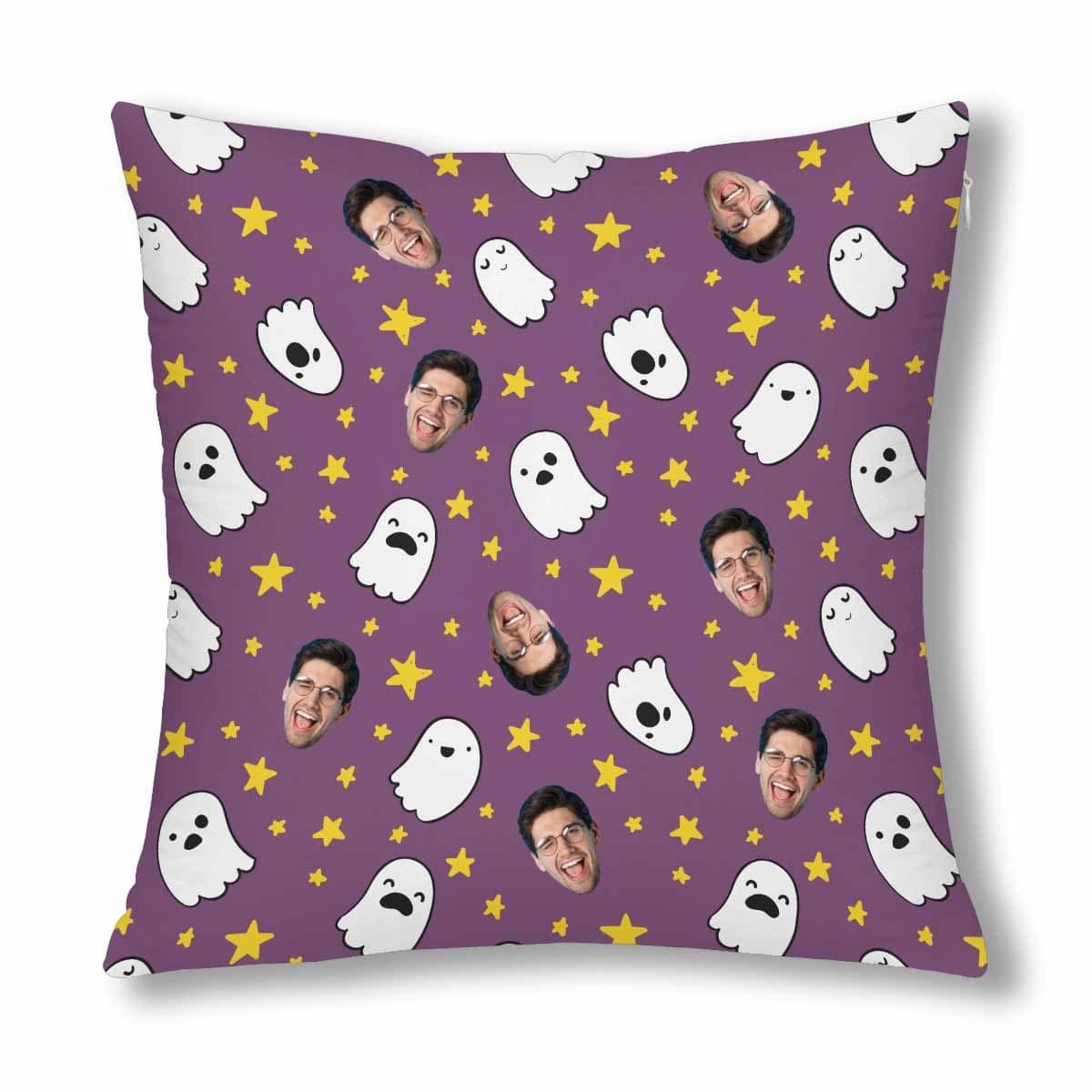 Custom Custom Face Ghost Purple Pillow Case Personalized Throw Pillow Cover Halloween Decorations - YesCustom