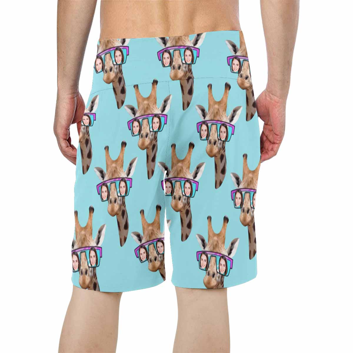 Custom Custom Face Giraffe Light Blue Men's All Over Print Beach Shorts - YesCustom