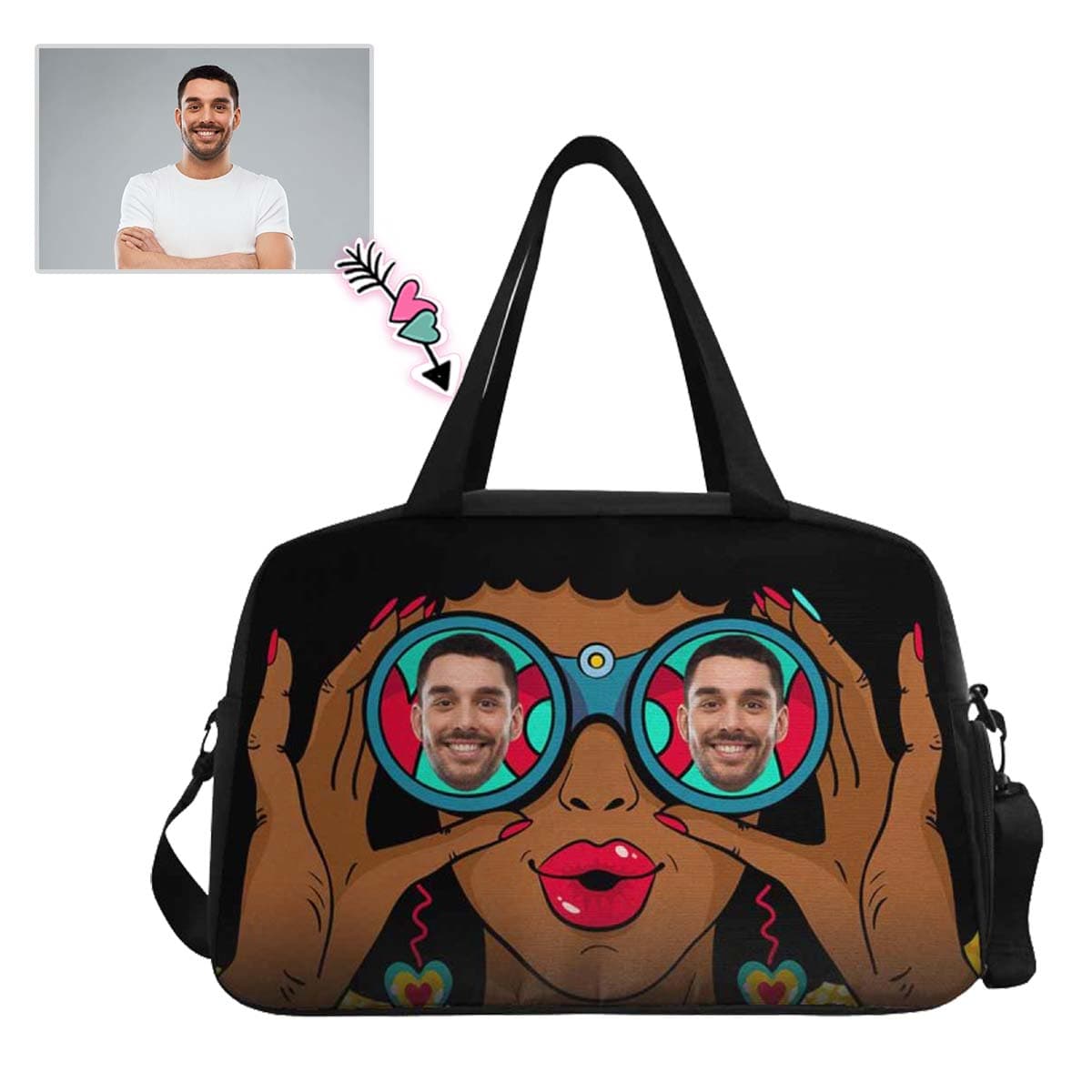 Custom Custom Face Girl Glasses Tote And Cross-body Travel Bag - YesCustom