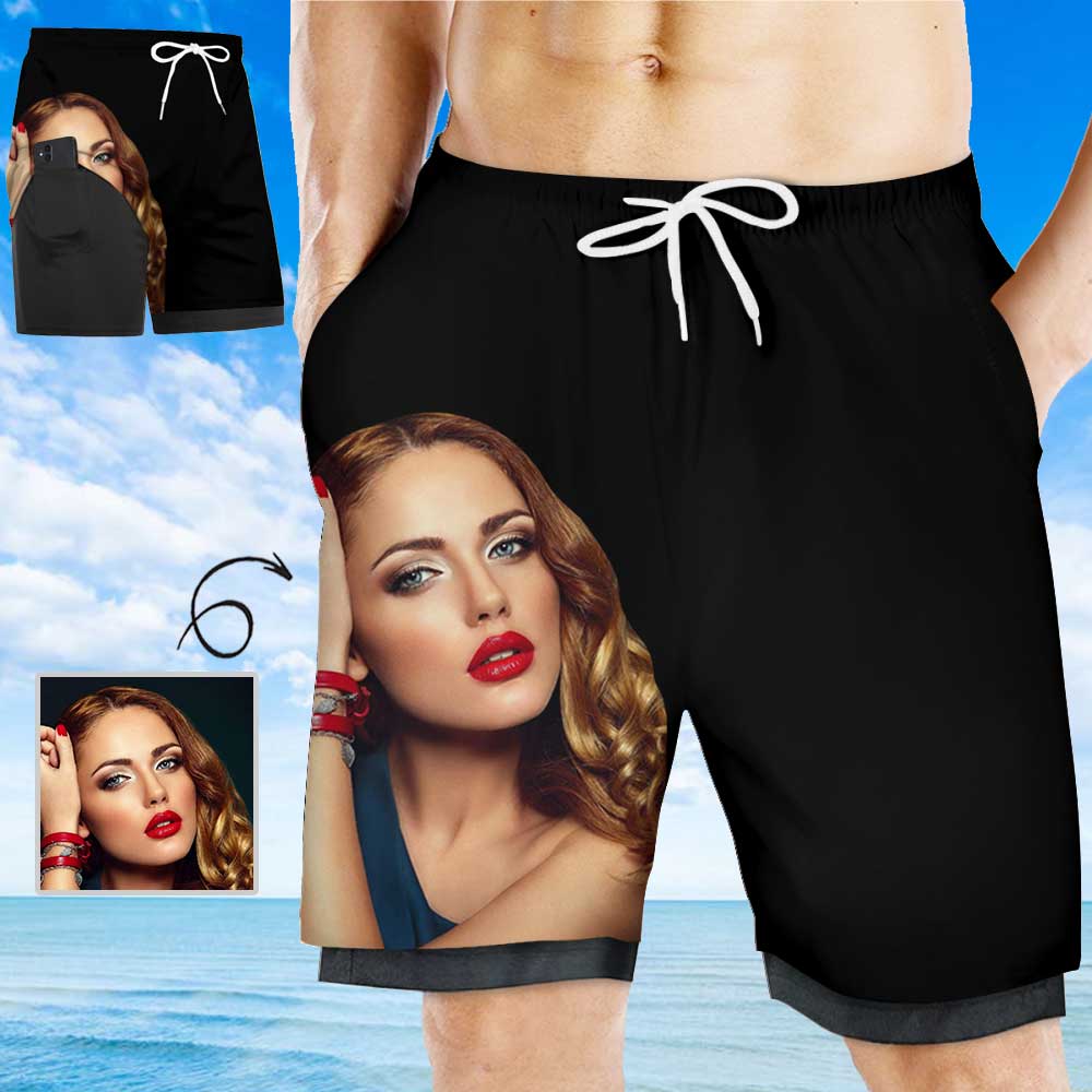 Custom Custom Face Girlfriend Men's Quick Dry 2 in 1 Surfing & Black Beach Shorts Male Gym Fitness Shorts - YesCustom