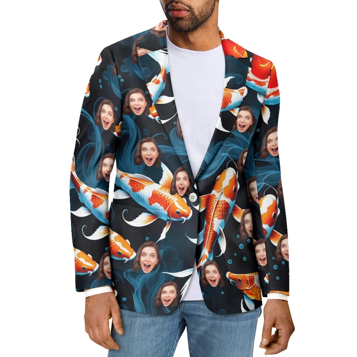 Custom Custom Face Goldfish Pattern Couple Casual Blazers Coat - YesCustom
