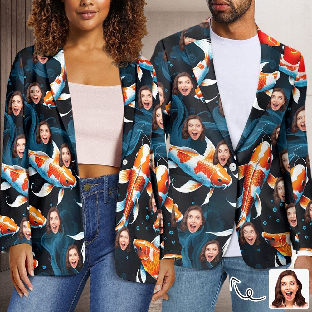 Custom Custom Face Goldfish Pattern Couple Casual Blazers Coat - YesCustom