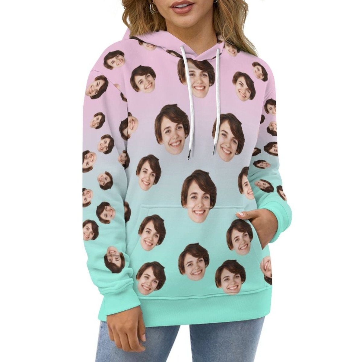 Custom Custom Face Gradient Multicolor Hoodie Unisex Design Your Own Hoodie Personalized Loose Hoodie Top Outfits - YesCustom