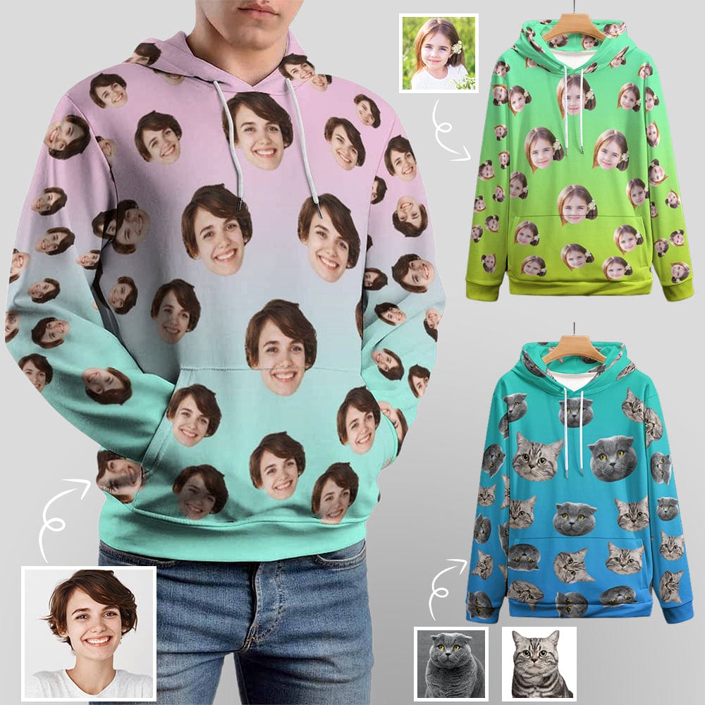 Custom Custom Face Gradient Multicolor Hoodie Unisex Design Your Own Hoodie Personalized Loose Hoodie Top Outfits - YesCustom