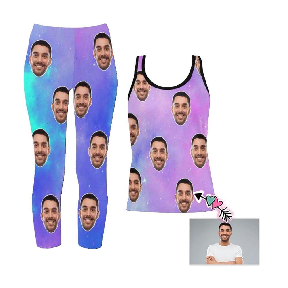 Custom Custom Face Gradient Women's 2 Piece Stretchy Racerback Tank & Legging Set - YesCustom