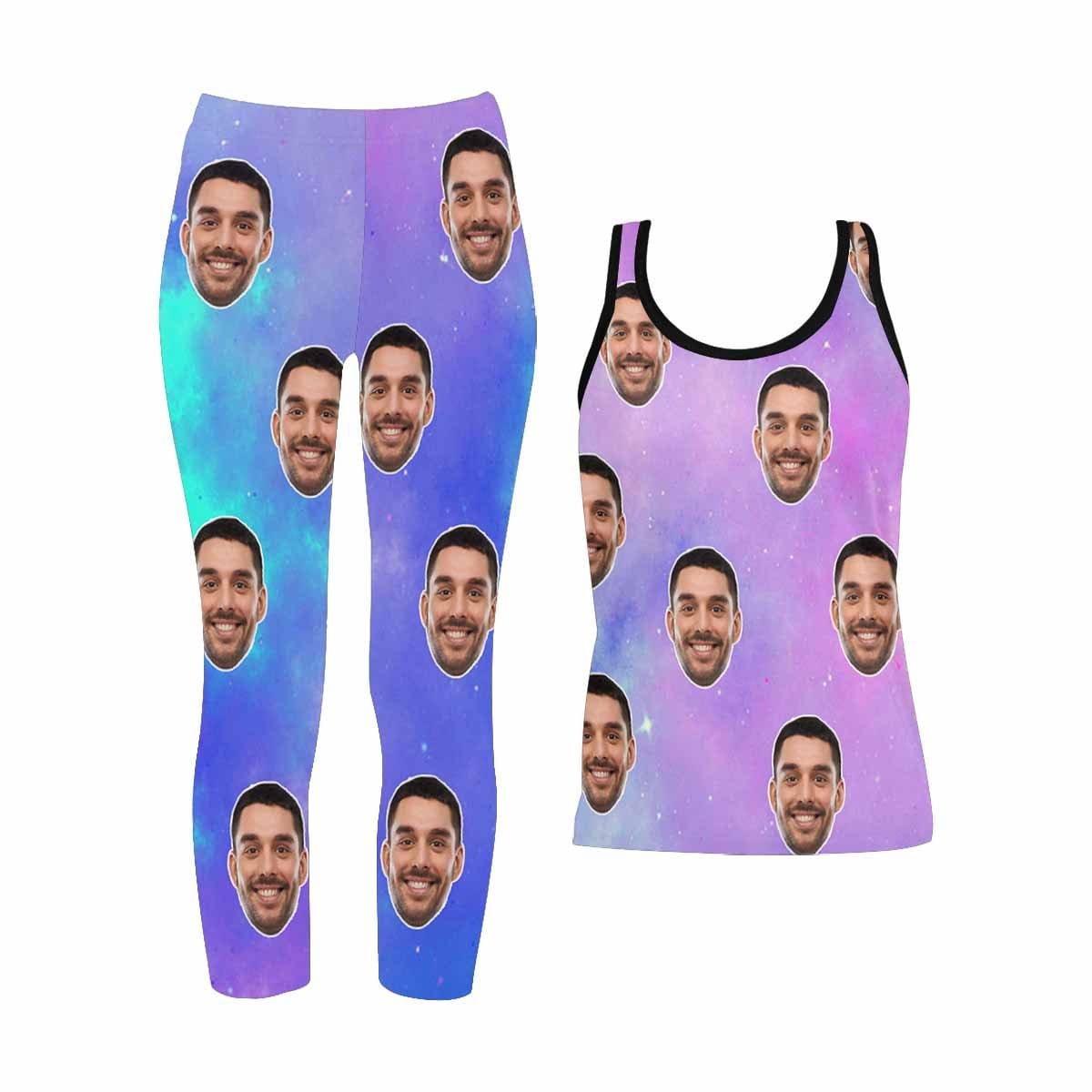 Custom Custom Face Gradient Women's 2 Piece Stretchy Racerback Tank & Legging Set - YesCustom
