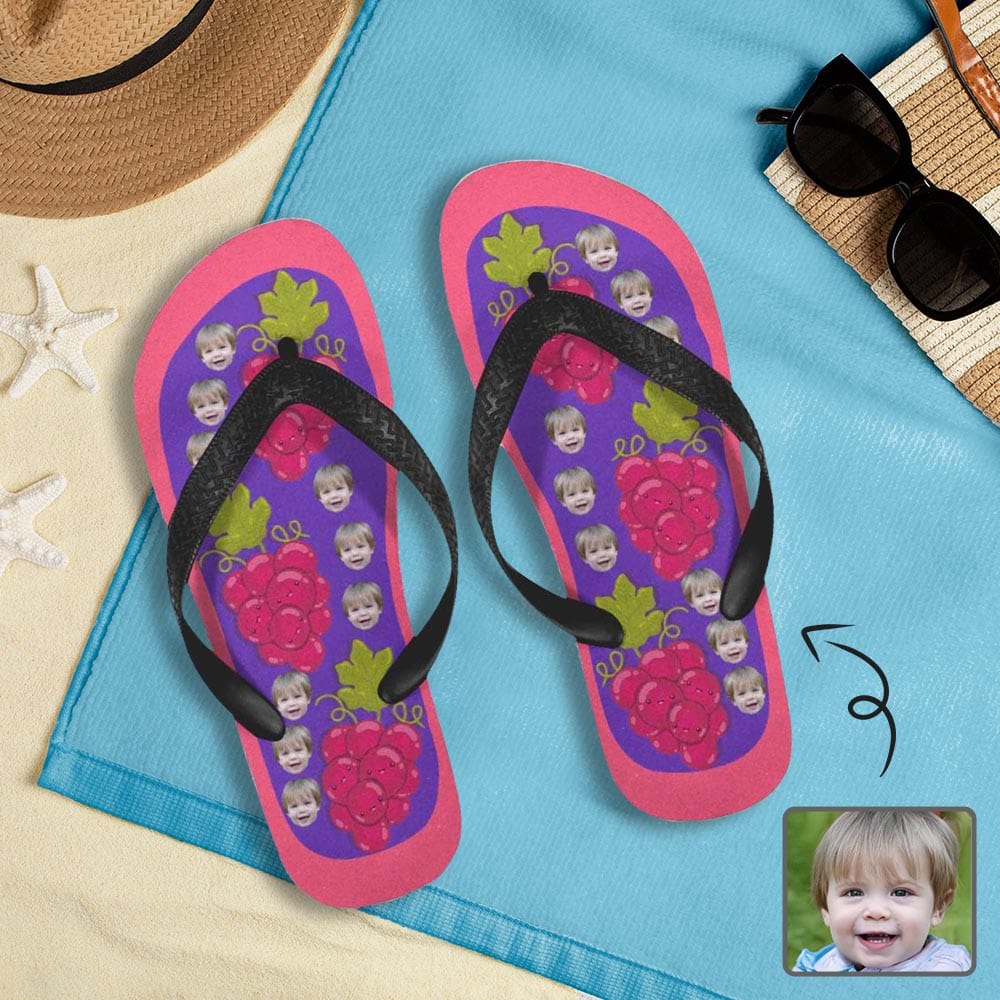 Custom Custom Face Grape Flip Flops For both Men And Women Beach Souvenir Gift Applique Beach Life Gift For Boyfriend And Girlfriend - YesCustom
