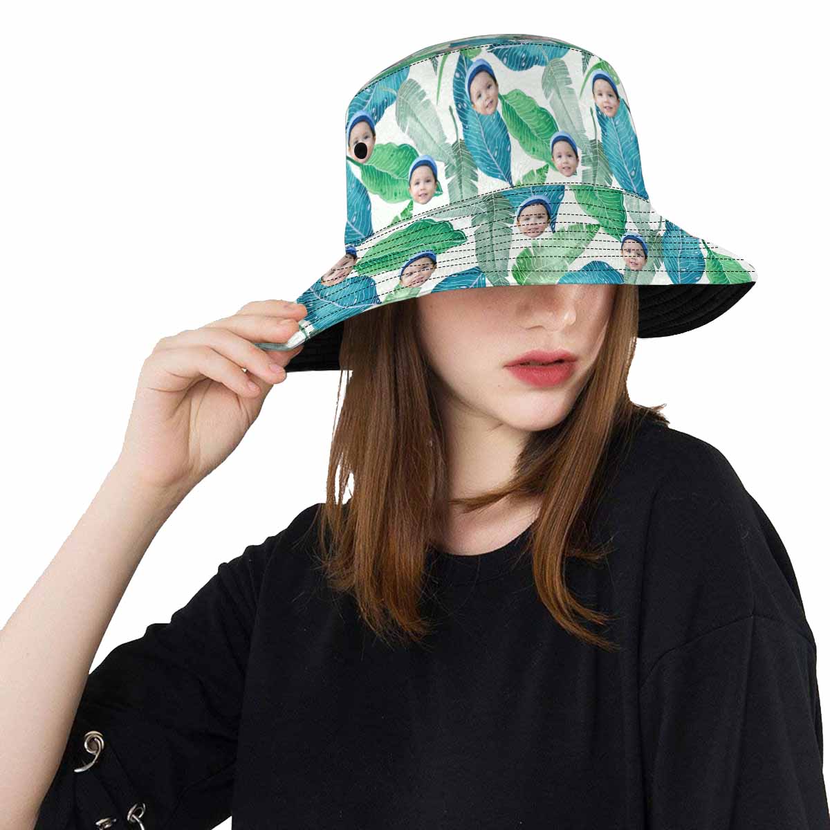 Custom Custom Face Grass Green Leaves Unisex Bucket Boonie Hat - YesCustom