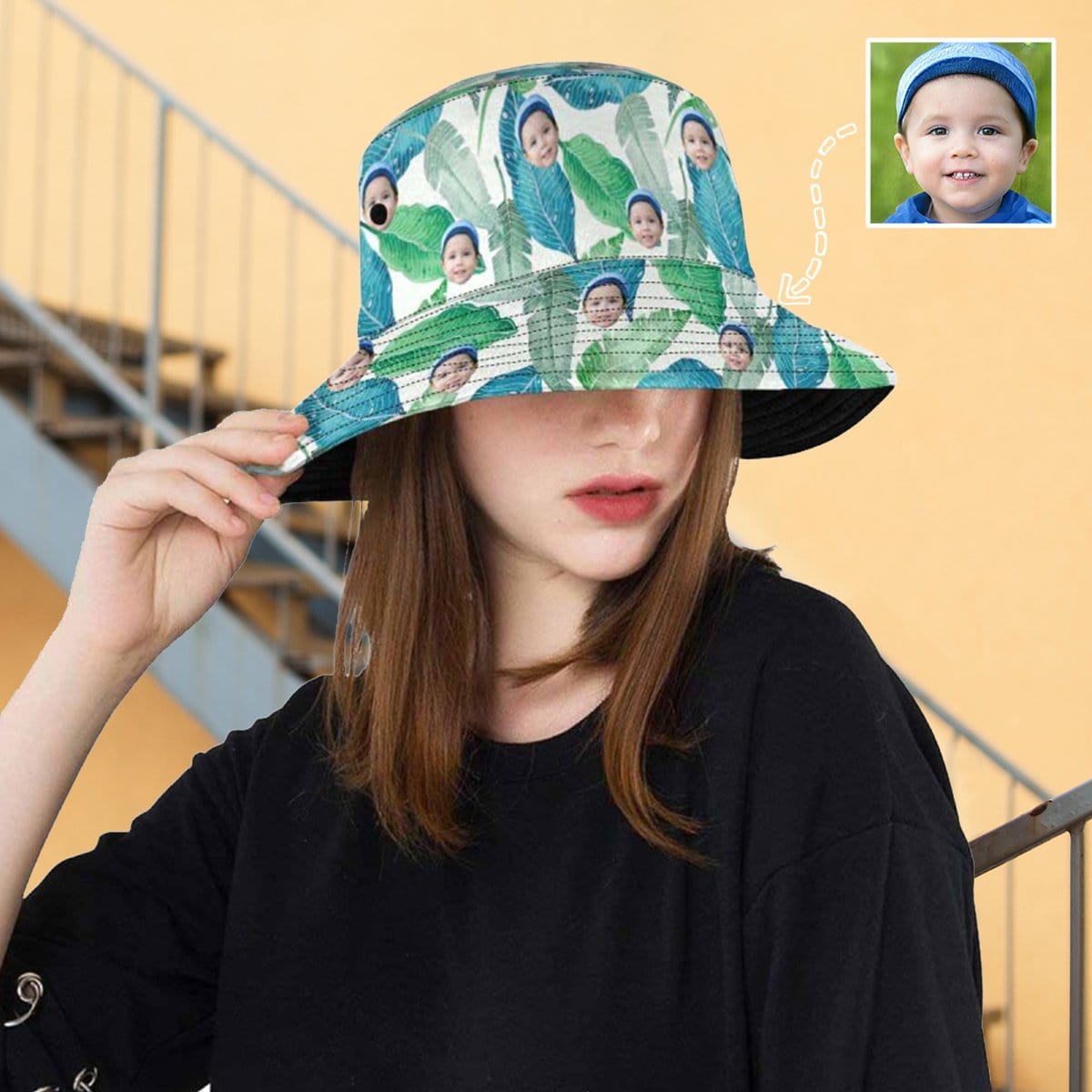 Custom Custom Face Grass Green Leaves Unisex Bucket Boonie Hat - YesCustom