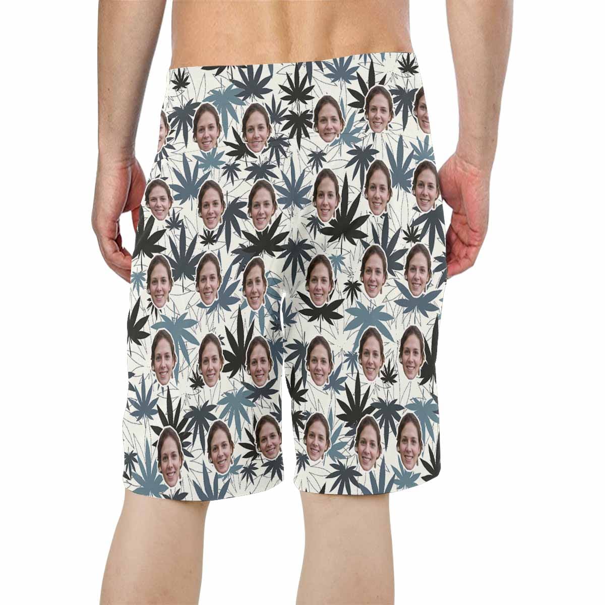 Custom Custom Face Grass Personalized Photo Men's Beach Shorts Drawstring Shorts - YesCustom