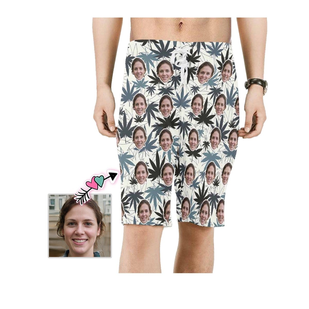 Custom Custom Face Grass Personalized Photo Men's Beach Shorts Drawstring Shorts - YesCustom