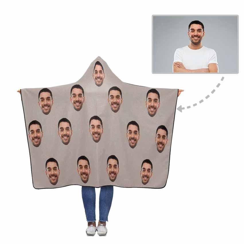 Custom Custom Face Gray Hooded Blanket - YesCustom
