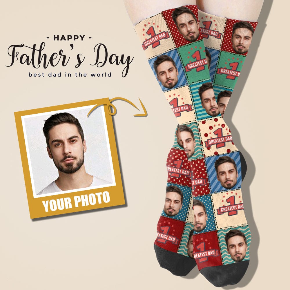 Custom Custom Face Greatest Dad Socks Personalized Love Heart Sublimated Crew Socks Unisex Gift for Men Women - YesCustom
