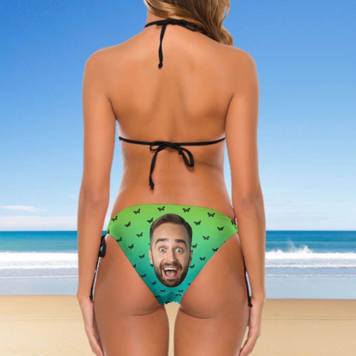 Custom Custom Face Green Bikini Personalized Swimwear Women's Two-Piece Bikini Swimwear Summer Beach Pool Set - YesCustom