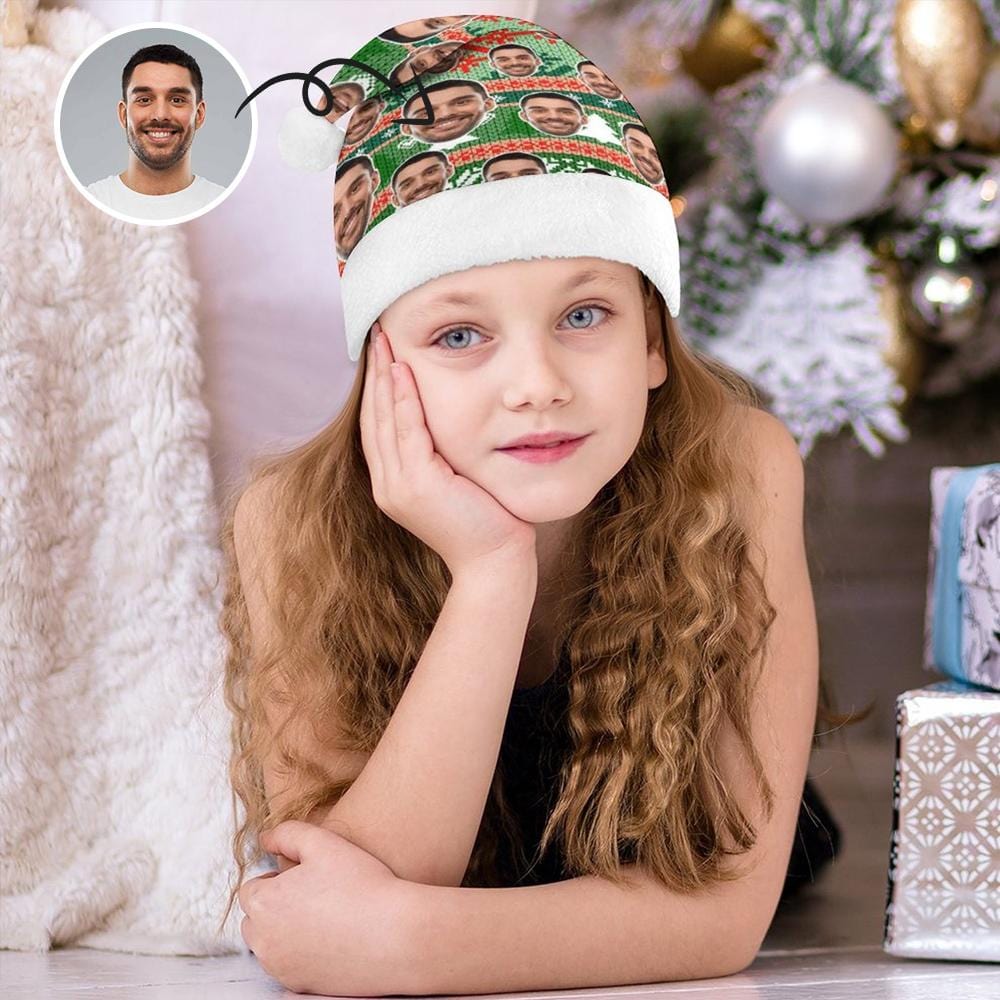 Custom Custom Face Green Christmas Hat - YesCustom