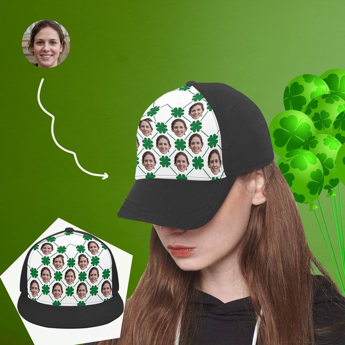 Custom Custom Face Green Clover Snapback Hat G - YesCustom