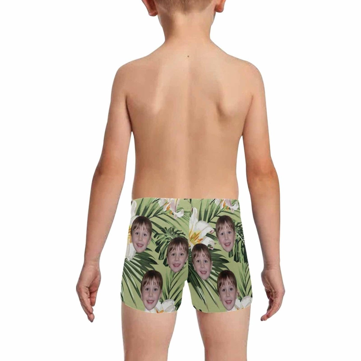 Custom Custom Face Green Flower Leaves Little Boys' Swimming Trunks Beach Shorts Personalized Toddler Boy Swim Shorts Children Swimwear - YesCustom