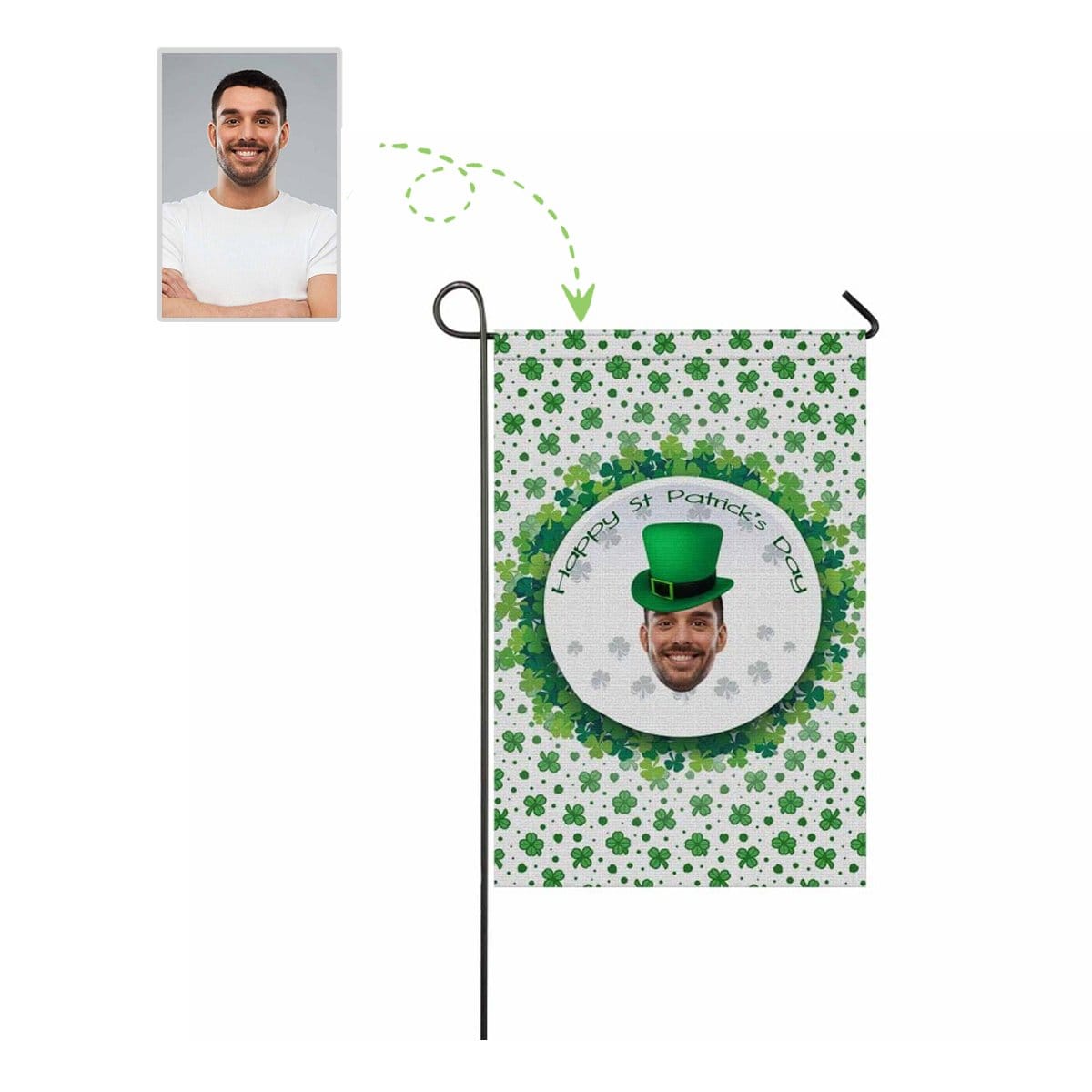 Custom Custom Face Green Hat Flower Garden Flag - YesCustom