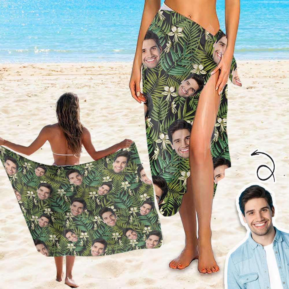 Custom Custom Face Green Leaves Long Sarongs Beach Wrap Personalized Bikini Cover Up - YesCustom