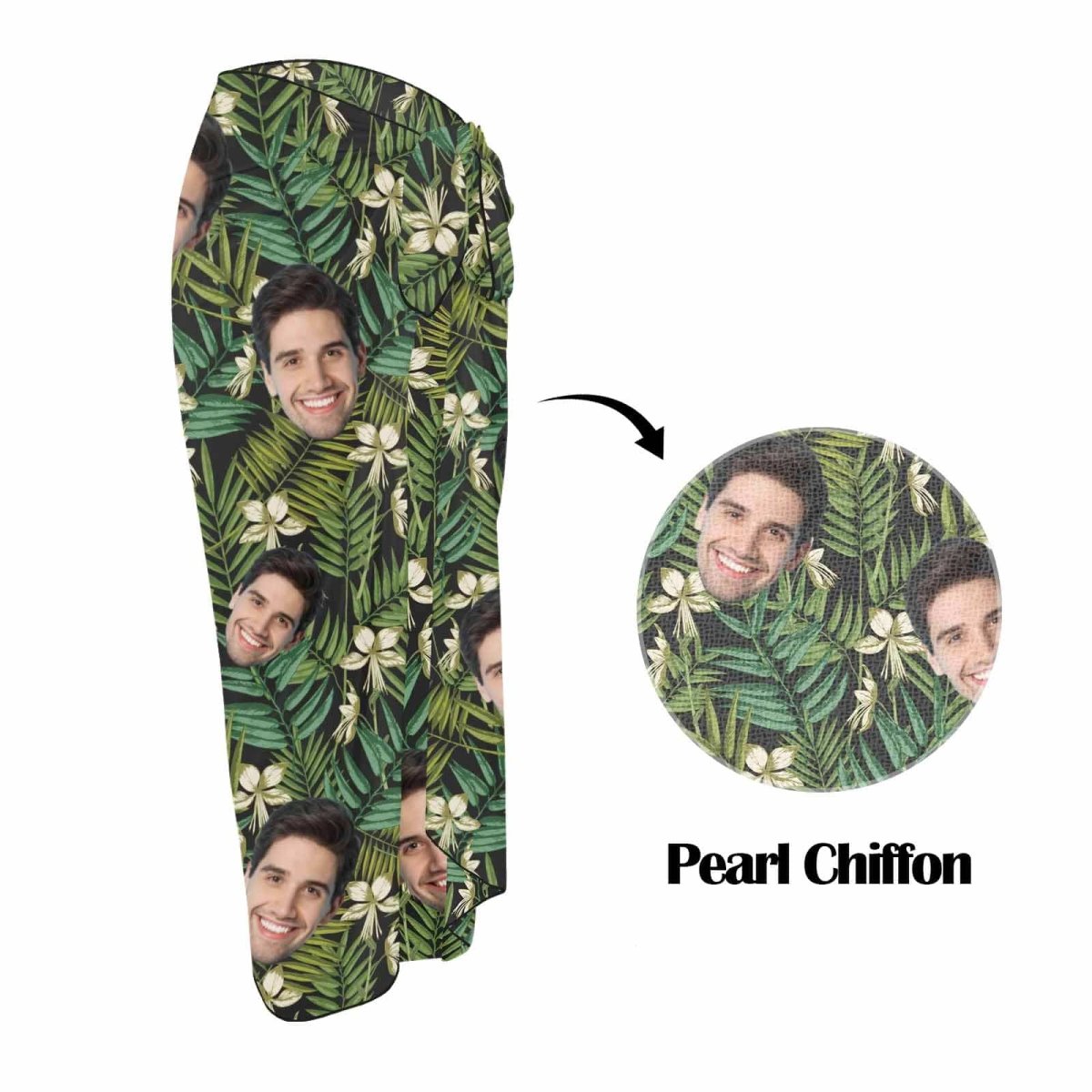 Custom Custom Face Green Leaves Long Sarongs Beach Wrap Personalized Bikini Cover Up - YesCustom