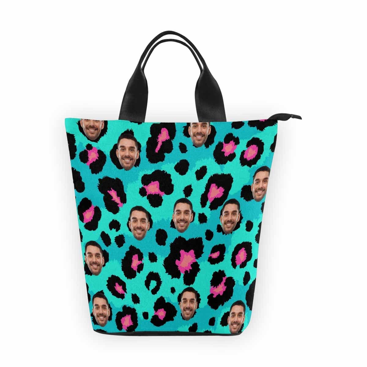 Custom Custom Face Green Leopard Nylon Lunch Bag - YesCustom