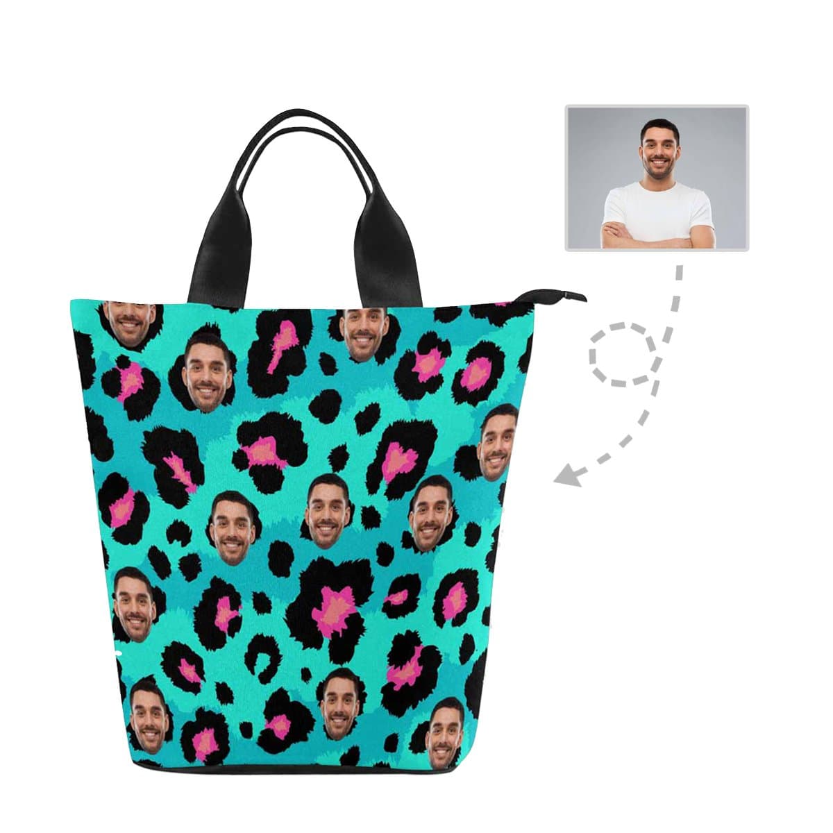 Custom Custom Face Green Leopard Nylon Lunch Bag - YesCustom