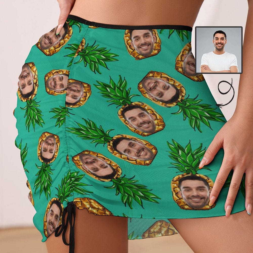 Custom Custom Face Green Pineapple Beach Skirt Women's Swimwear Short Dress Swimsuit Bottom Personalized Women's Swim Dress Short Skirt - YesCustom