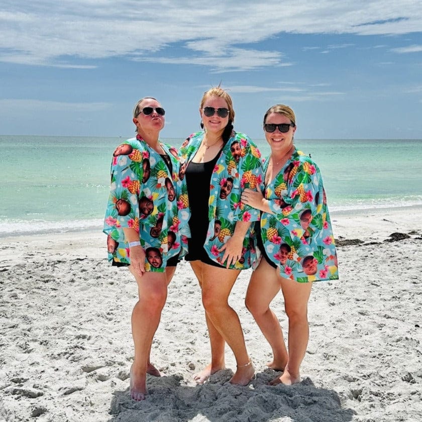 Custom Custom Face Green Pineapple Flowers Personalized Women's Kimono Chiffon Cover Up - YesCustom