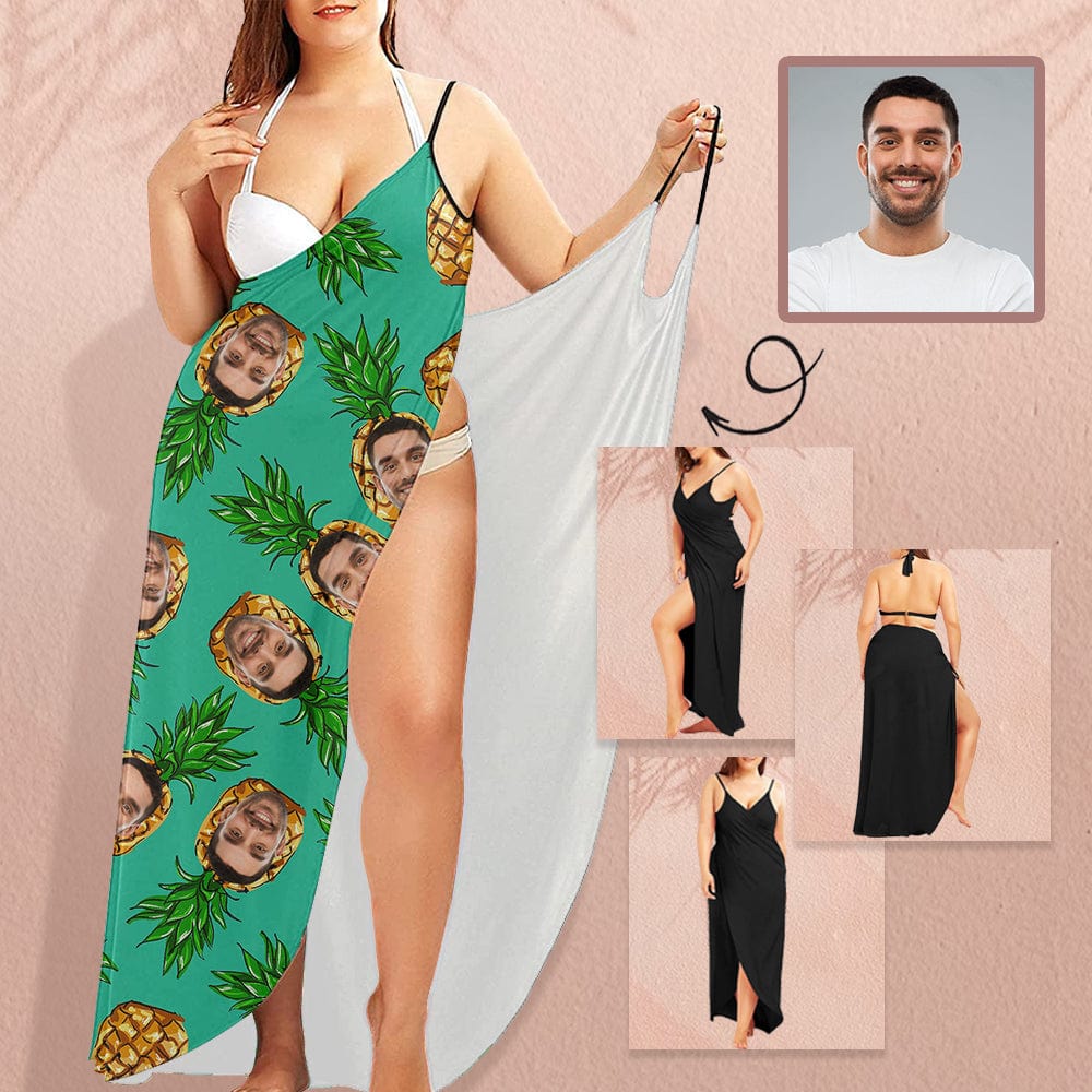 Custom Custom Face Green Pineapple Spaghetti Strap Backless Beach Dress Personalized Women's Cover up Beach Dress - YesCustom