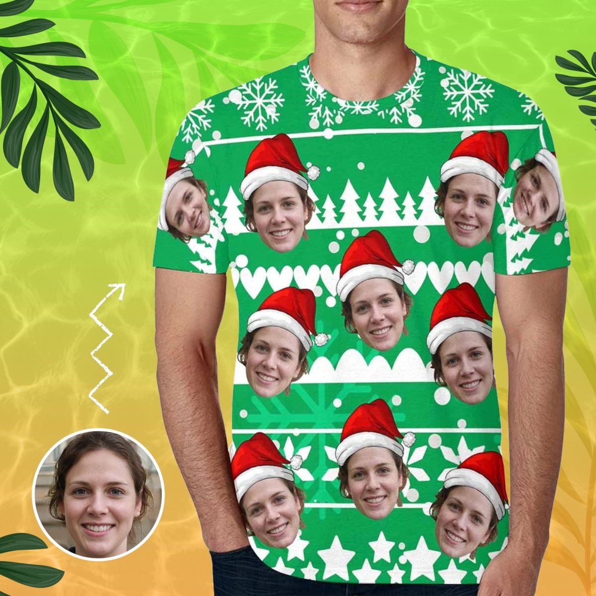 Custom Custom Face Green Shirts Put Your Face on Men's All Over Print T-shirt Christmas Gift - YesCustom