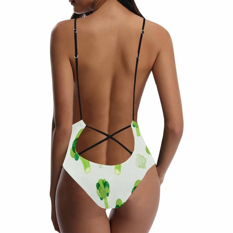 Custom Custom Face Green Women's Lacing Backless One-Piece Swimsuit - YesCustom
