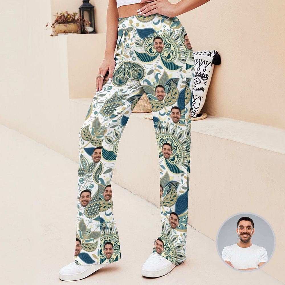 Custom Custom Face Green Women's Straight-Leg Loose Comfy Drawstring Lounge Pants for Yoga Running Sporting - YesCustom