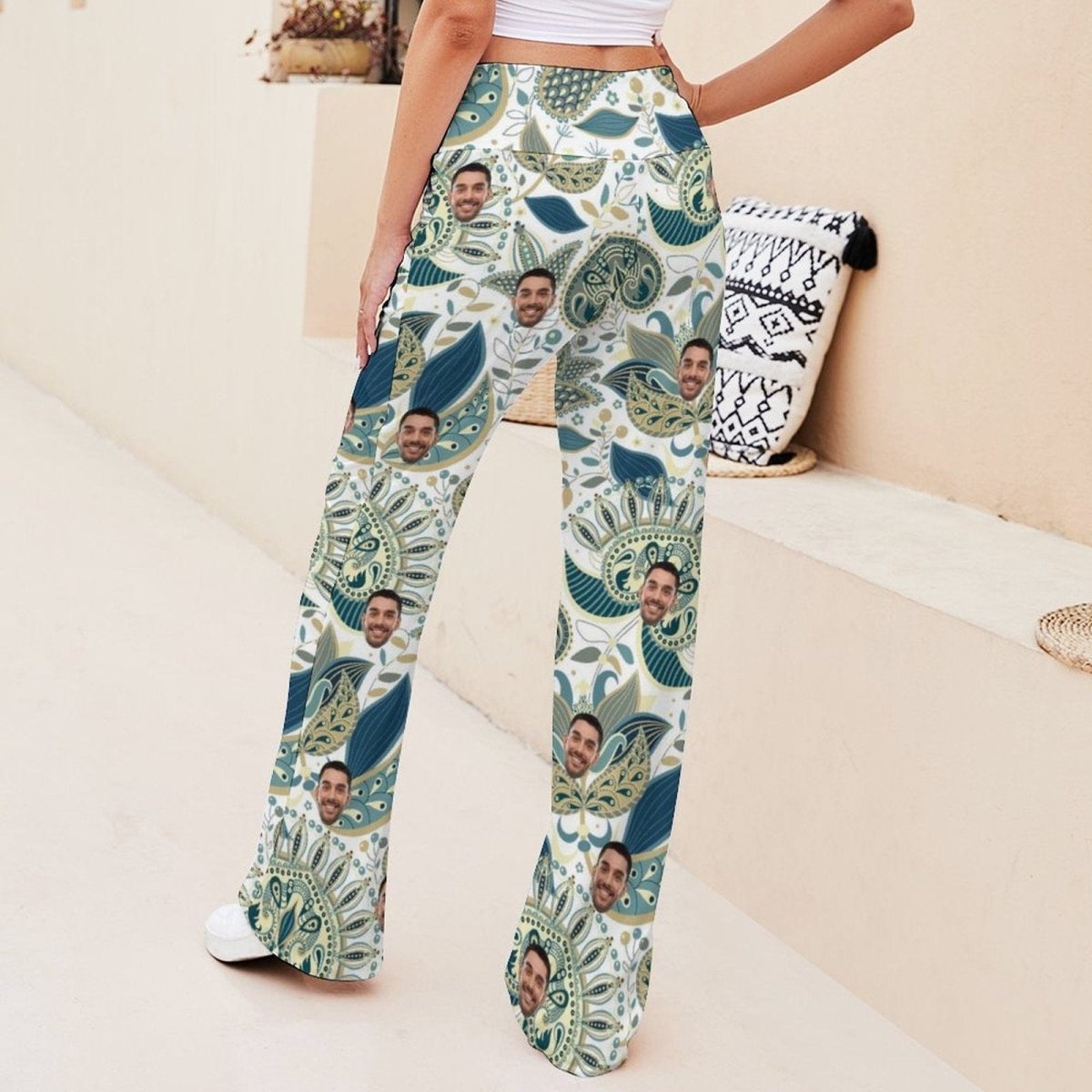 Custom Custom Face Green Women's Straight-Leg Loose Comfy Drawstring Lounge Pants for Yoga Running Sporting - YesCustom