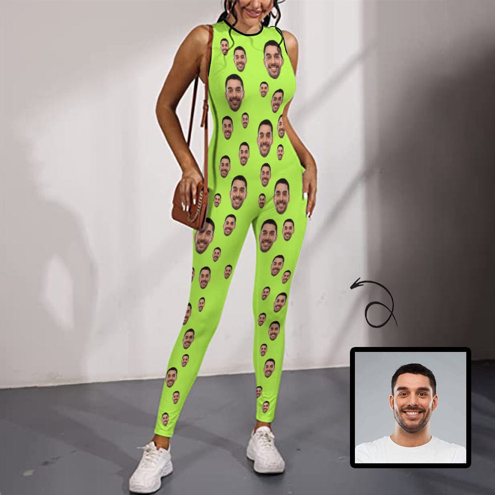 Custom Custom Face Green Women's Yoga Jumpsuit - YesCustom
