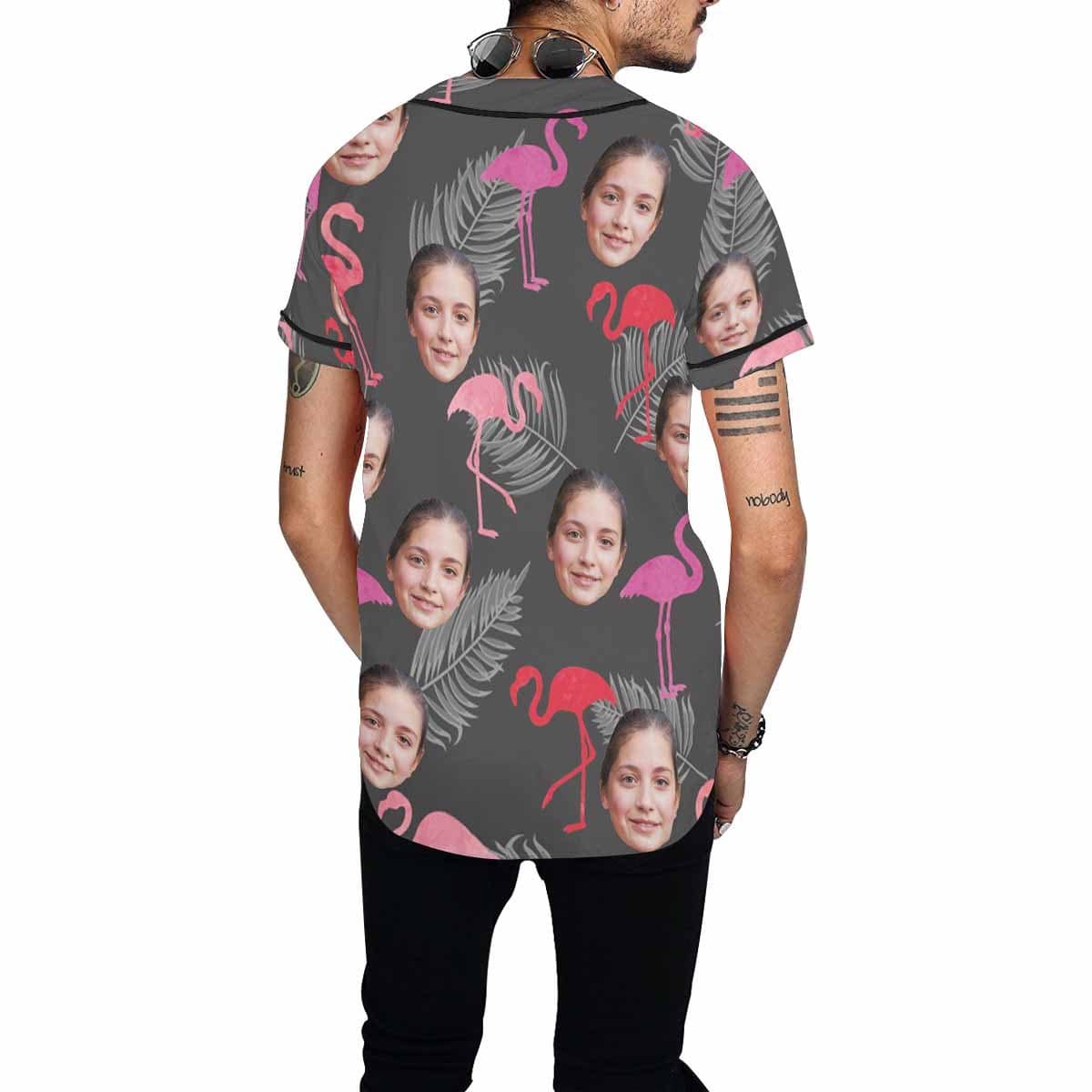 Custom Custom Face Grey Flamingo Men's All Over Print Baseball Jersey - YesCustom