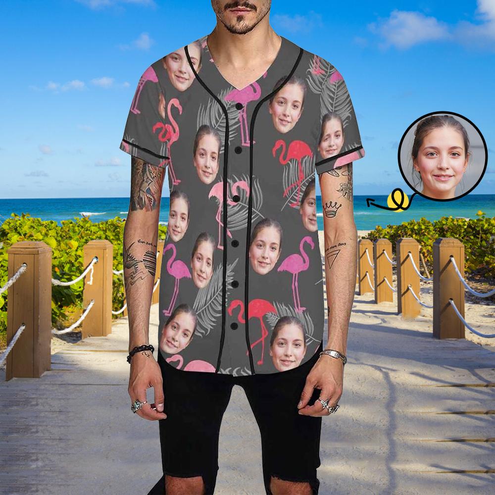 Custom Custom Face Grey Flamingo Men's All Over Print Baseball Jersey - YesCustom