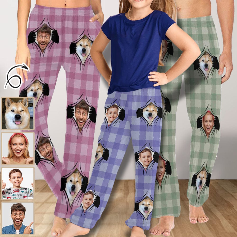 Custom Custom Face Grid Family Matching Long Pajama Pants Personalized Sleepwear Slumber Party - YesCustom