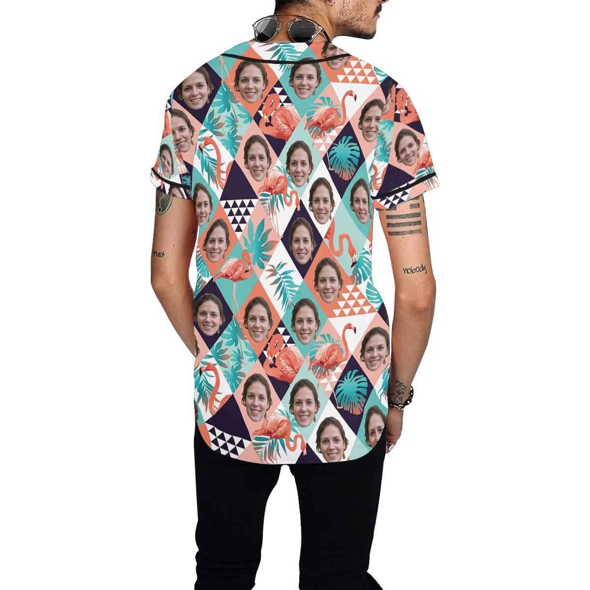 Custom Custom Face Grid Orange Flamingo Men's All Over Print Baseball Jersey - YesCustom